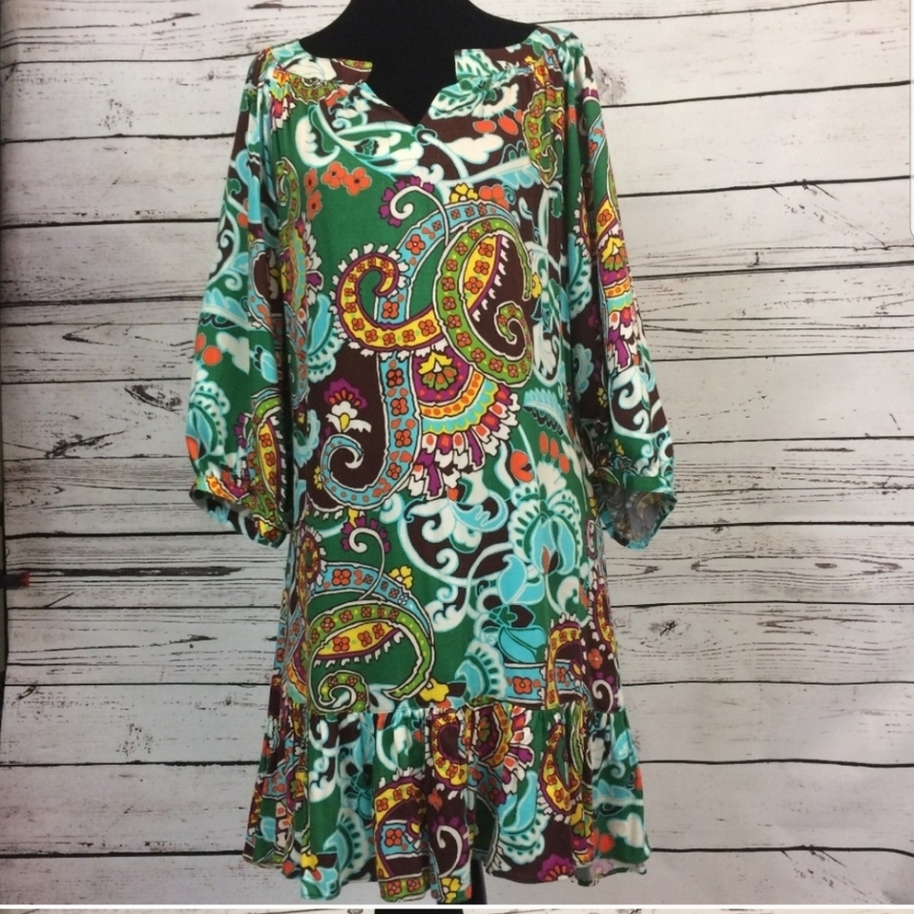 Boho Paisley Green Shift Dress - Brand